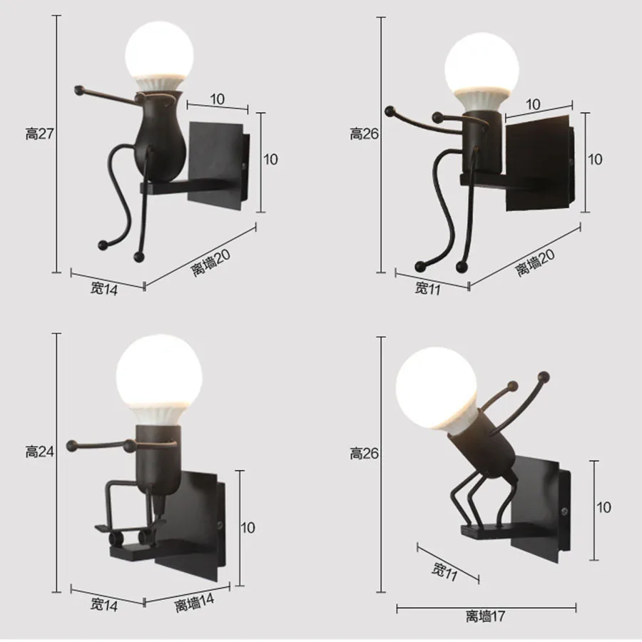 E27 Creative Little Man Swing LED Wall Lamp Cartoon Robot LED Wall Light For Children\'s Room Bedroom Bedside Aisle Sconces Decor