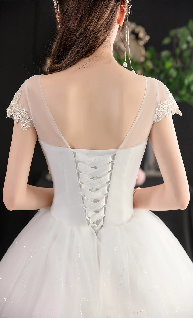 Nieuwe Vestidos De Novia Goedkope Trouwjurk Cap Sleeve Kant Applicaties Vintage Baljurk Borduren Prinses Plus Szie Bridal Jurk