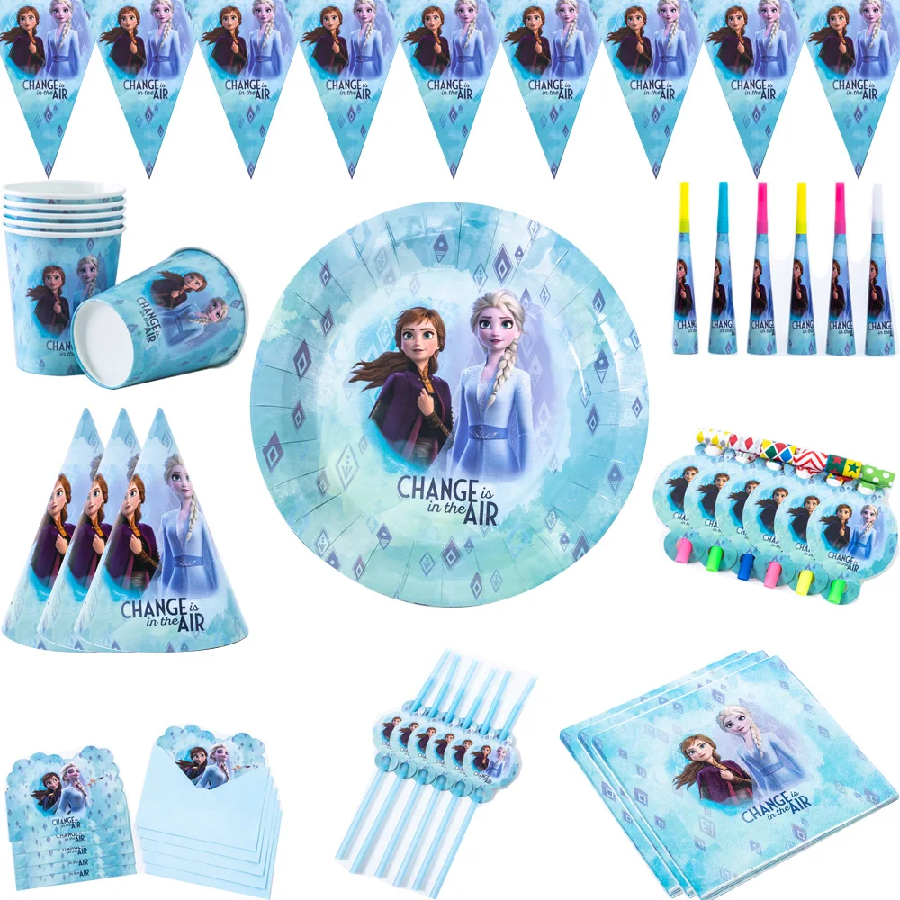 Disney Anna Elsa party girl Baby baptism favor Princess theme party decor paper banner cake topper first birthday decoration