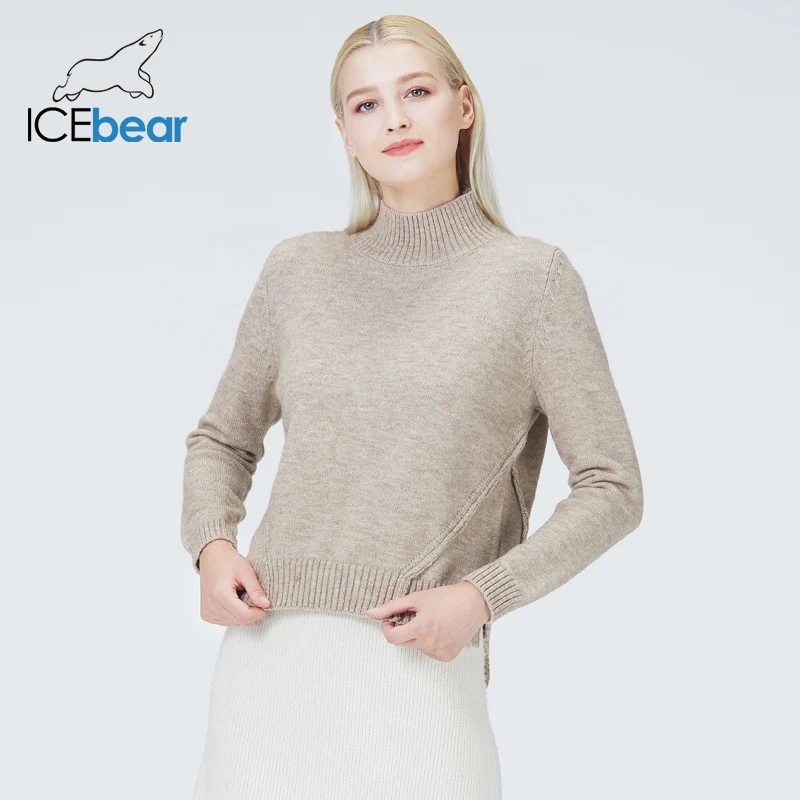 Imagem -03 - Icebear 2023 Outono Inverno Agasalho Feminino Cor Sólida Turnleneck Camisola Ternos de Malha Roupas Bj3