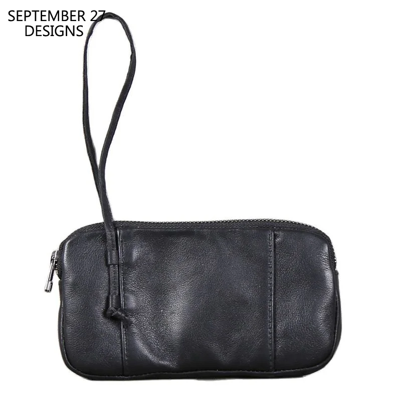 Zipper Long Purses Male Genuine Leather Luxury Handmade Women Wallet 100% Cowhide Casual Mini Hand Bag Coin Pouch