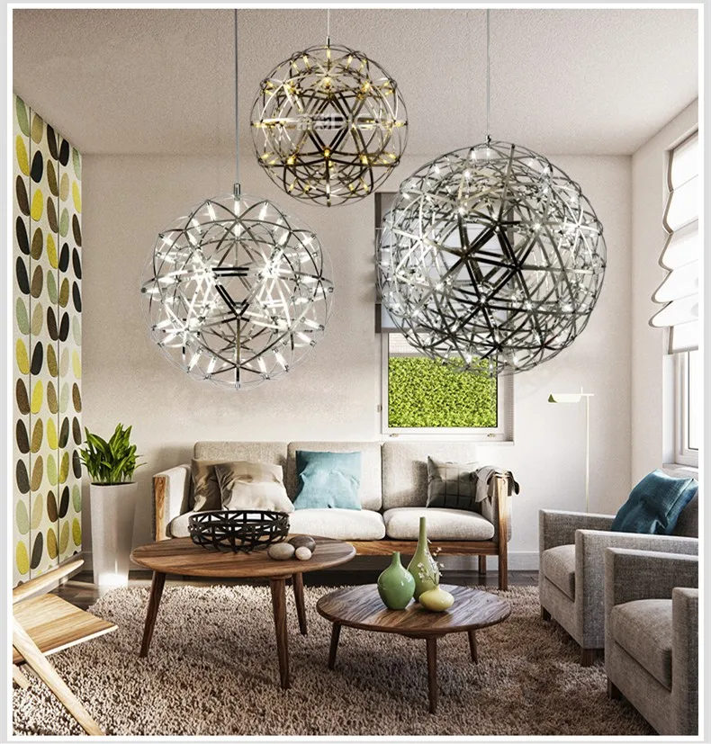 Nordic creative lamp industrial wind Modern Loft Spark Ball LED Pendant Light Firework Ball Stainless Steel Pendant Lamps