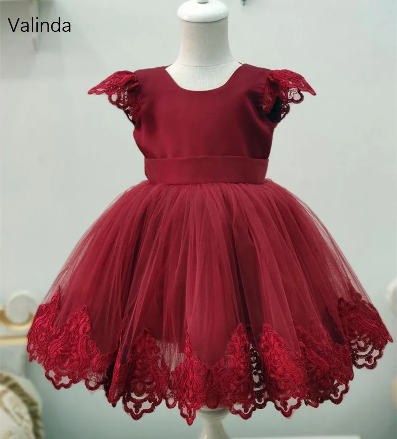 

Maroon Baby Flower Girl Dresses for Birthday Party Formal Occasion Pageant Gowns Kids Clothing