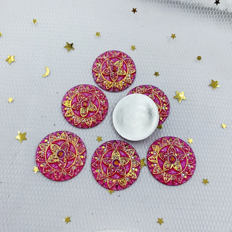 DIY 12pcs 25mm AB Resin Round flower Resin Crystal Stones flatback Rhinestone wedding decoration crafts -E34