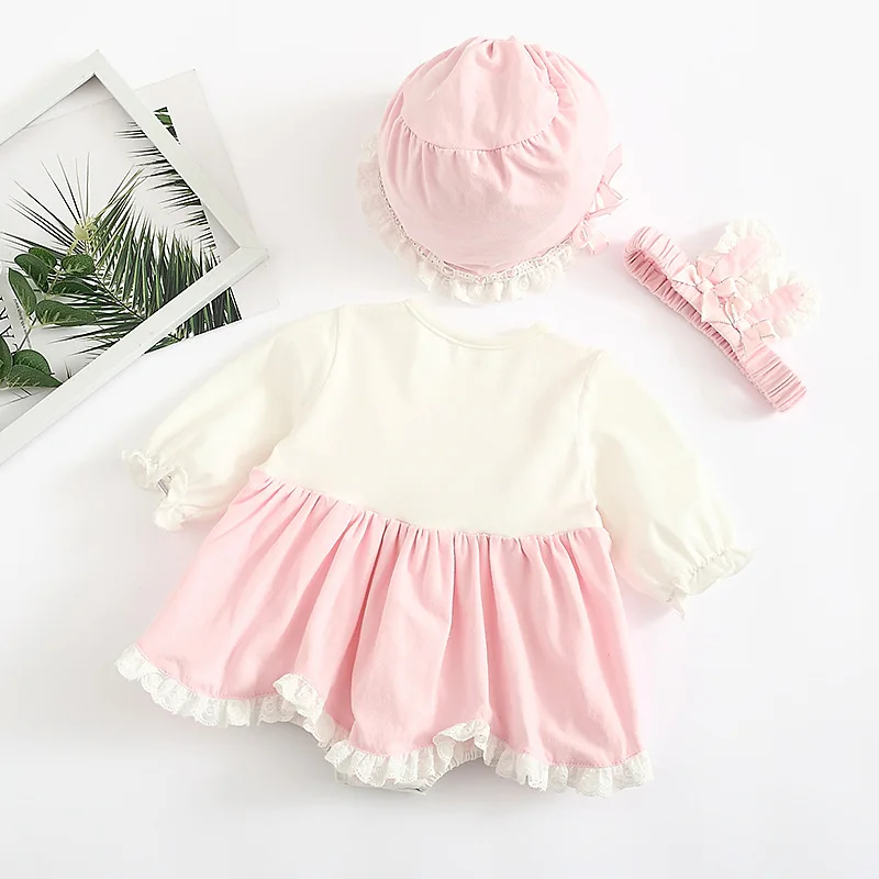 Newborn Baby Girl Tutu Dress for Birthday Bow Long Sleeve Spring Lace Girls Dresses & Hat Princess Clothes Set