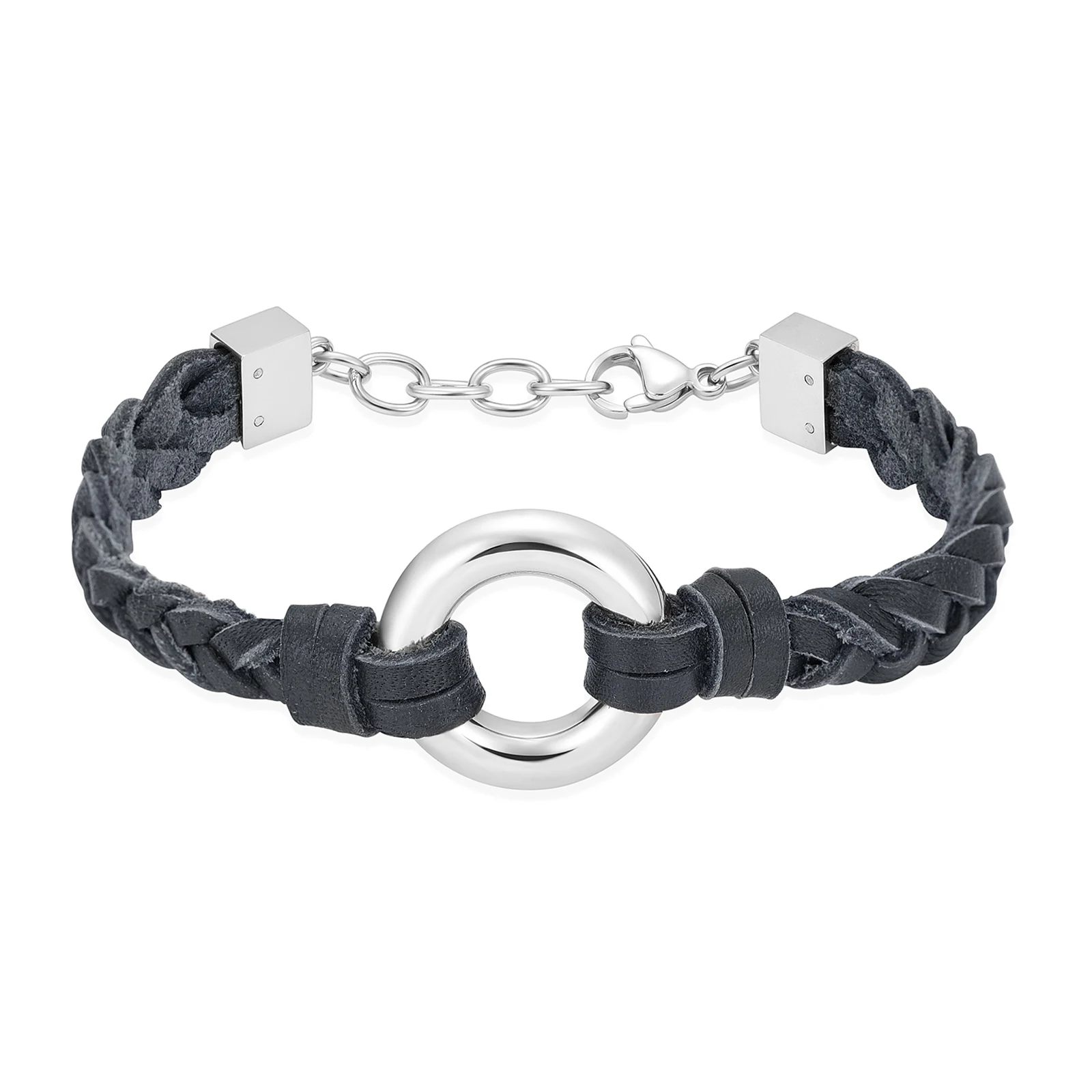 Circle of Life Urn Cremation Bracelet for Ashes Memorial Jewelry Black Leather Wrist Band Bangle Keepsake
