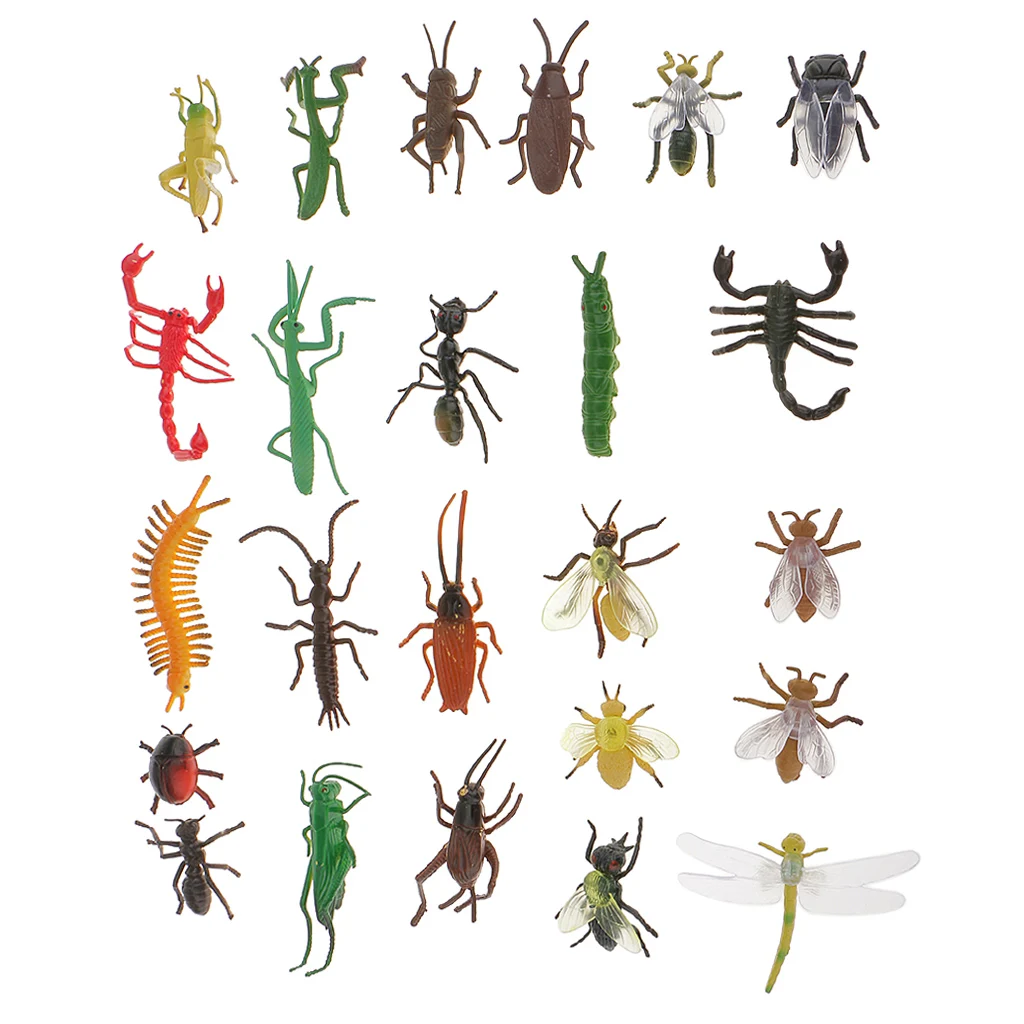 24pcs/set Realistic Insect Figurines, Assorted Bug Animal Figures, Kids Easter Eggs Cake Toppers Christmas Birthday Gift