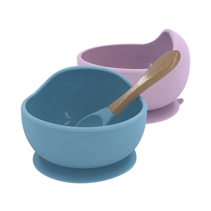 5Sets Food Grade Silicone Baby Kids Dinnerware Bowl Baby Feeding Meal Training Bowl with Spoon Tableware Set with Sucker