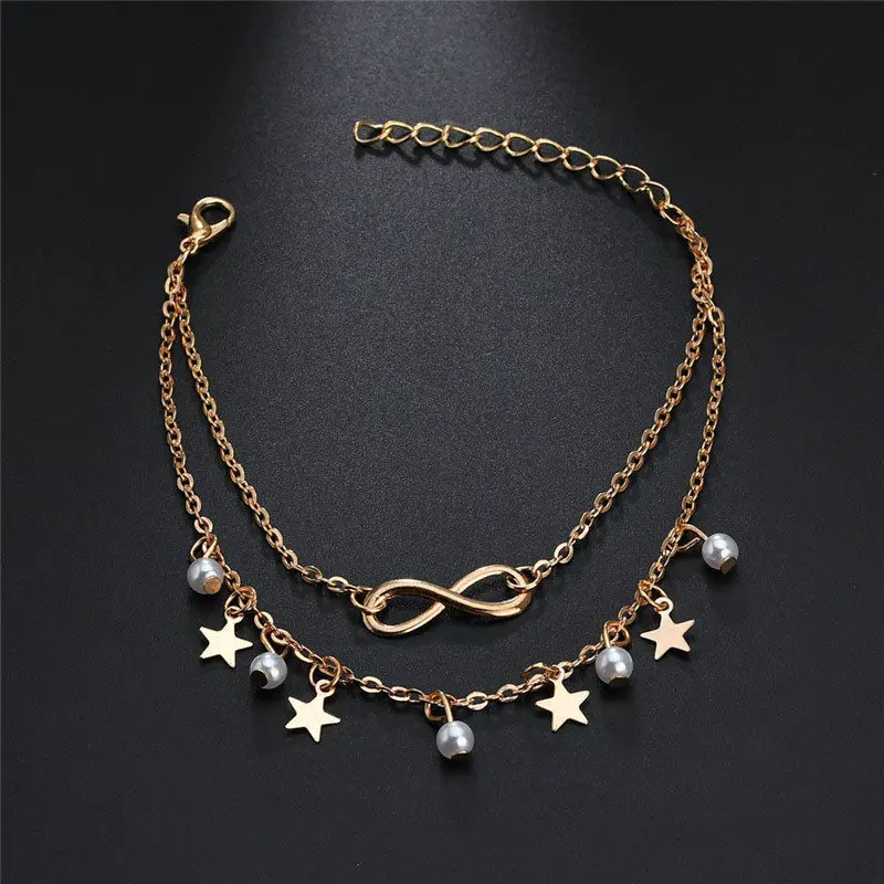 2PCS Vienkim Star Pendant Anklet Foot Chain Summer Yoga Beach Leg Bracelet Charm Anklets Jewelry Gift