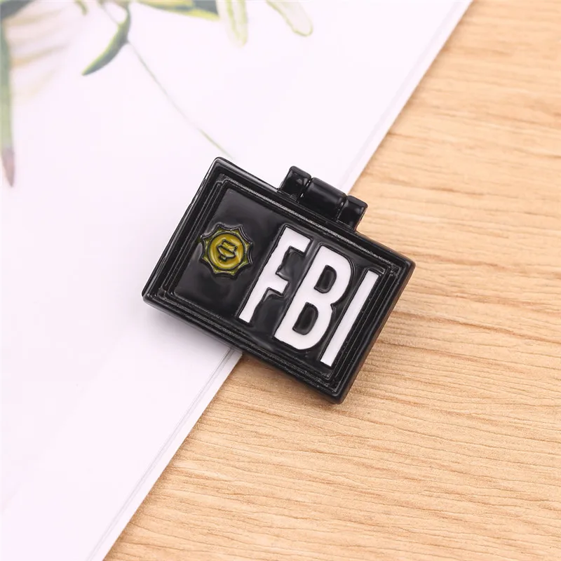 Creative Enamel Pin Business Card Special Agent FBI Mr. Can be Flipped Brooches Clothing Accessories Jewelry Gifts