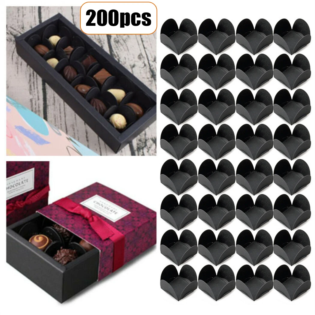 200Pcs Schokolade boxen verpackung Stehen Dessert Verpackung Schwarz Papier Futter Material Schokolade Verpackung Tray Geschenk Tee Party