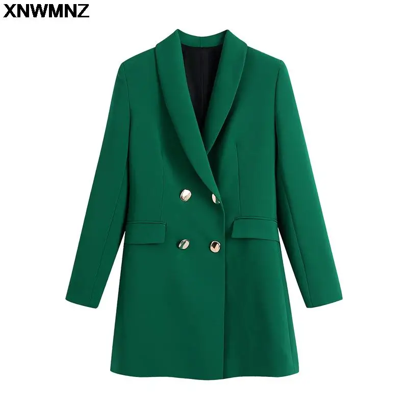 XNWMNZ 2021 Thu Đông Nữ Tất Cả Trận Đấu Dài Đôi Ngực Áo Khoác Blazer Vintage Có Cổ Tay Dài Nữ quần Áo