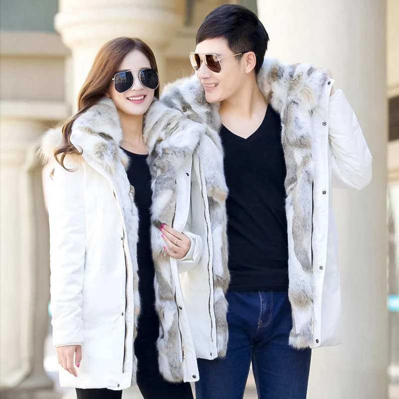 New Arrival Winter Style Men Boutique Down Coat Odpinany kołnierz z futra królika Biały puch kaczy Męskie kurtki Plus Size S-5XL — zdjęcie 4