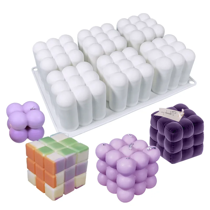 

3D Bubble Cube Candle Silicone Mold Set DIY Flower Cloud Soap Making Epoxy Resin Clay Mould Chocolate Cake Decor Gifts Ornament