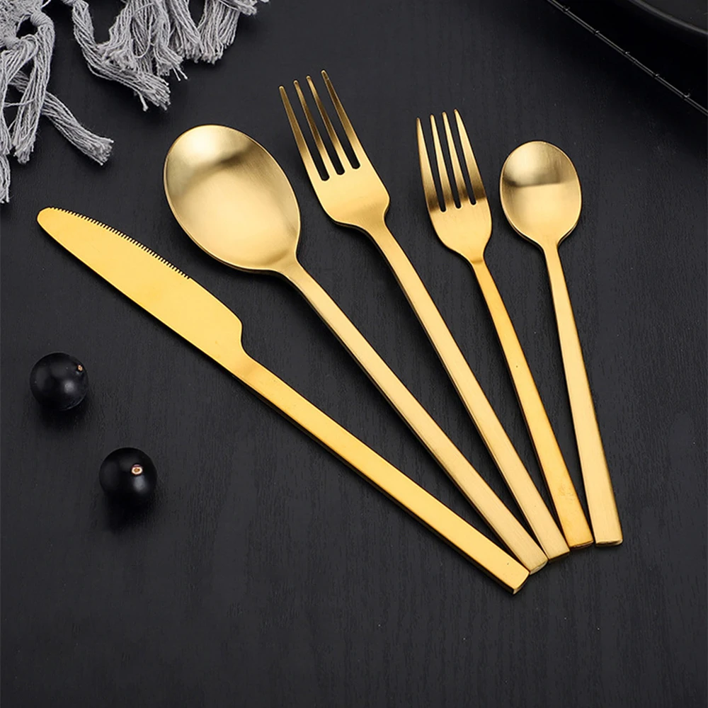 

5PCS Cutlery Sets Matt Stainless Steel Tableware Set Knife Fork Coffee Spoon Flatware Set Dishwasher Safe Dinnerware Set