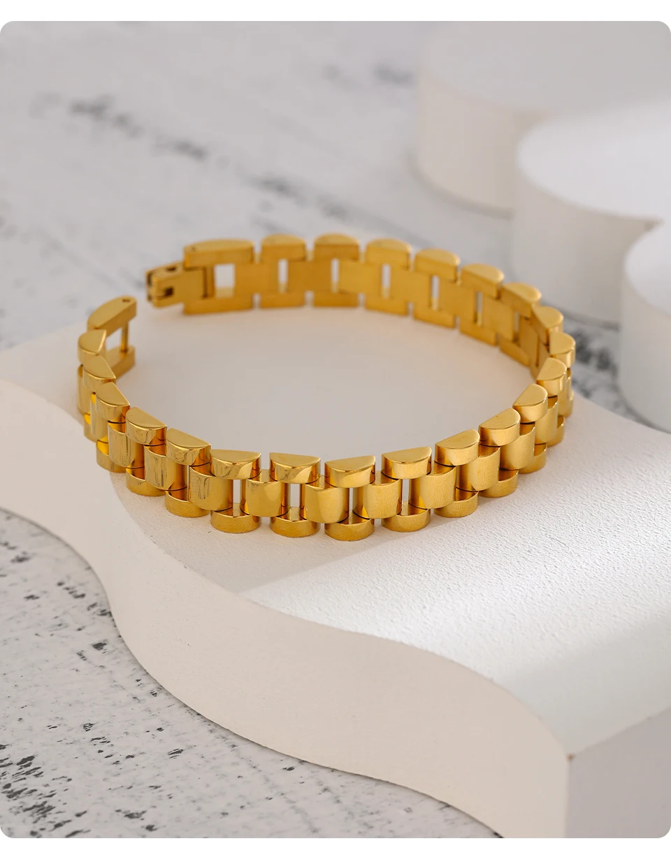Yhpup Edelstahl Kette Armband Einfache 18K Überzogene Schwere Metall Textur Mode Schmuck Männer Bijoux Femme Party Wasserdicht – Detail 13