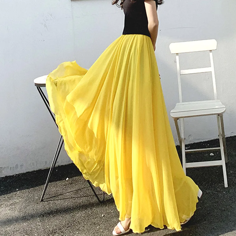 2025 Fashion elegant Female Plus Large Size 4XL 5XL 7XL 6XL Long Skirt Spring Summer Yellow Chiffon Dance Skirts Womens