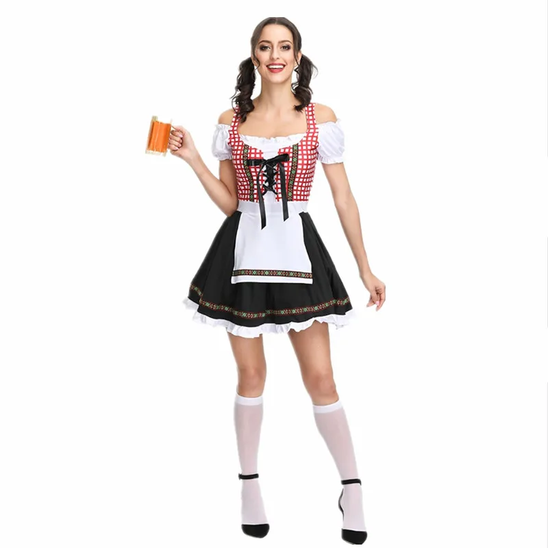 

Women's Tradition German Oktoberfest Costume Bavarian Beer Wench Maid Dirndl Dress Cosplay Party Outfit With Apron