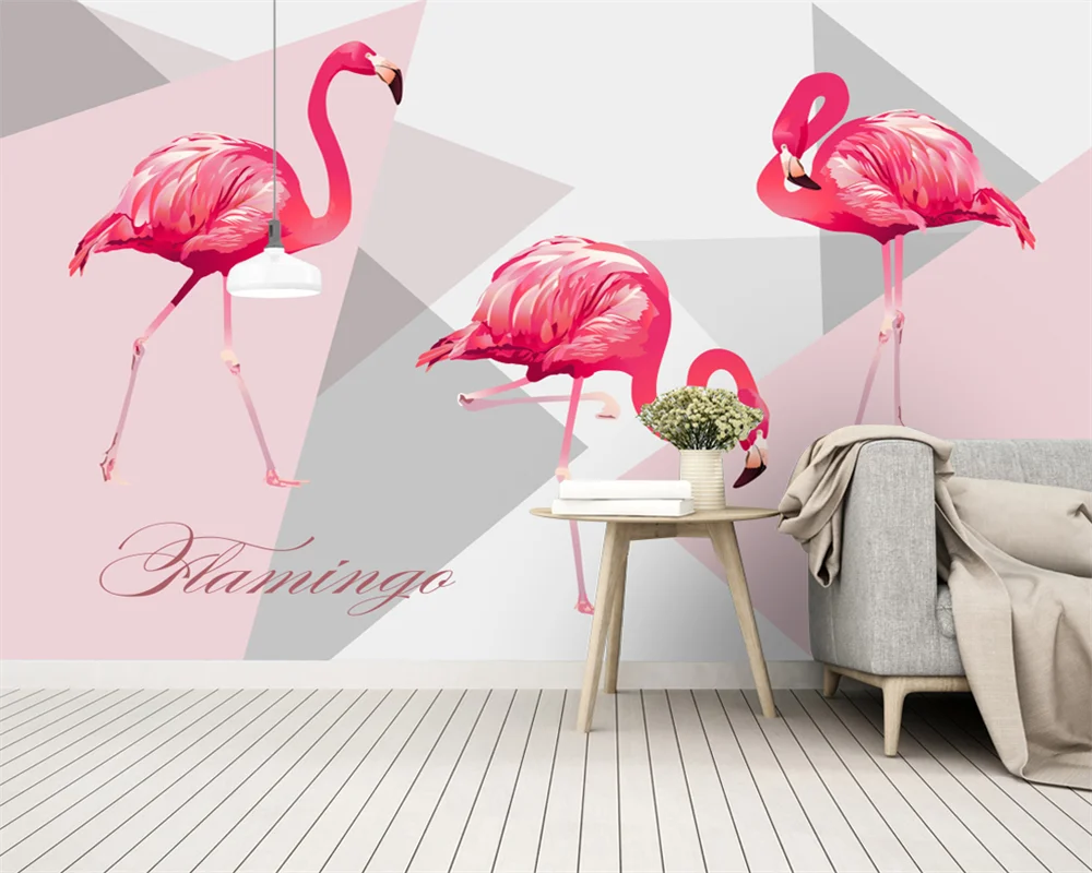 

beibehang Custom papel de parede modern minimalist nordic hand-painted geometric wave flamingo TV background wallpaper