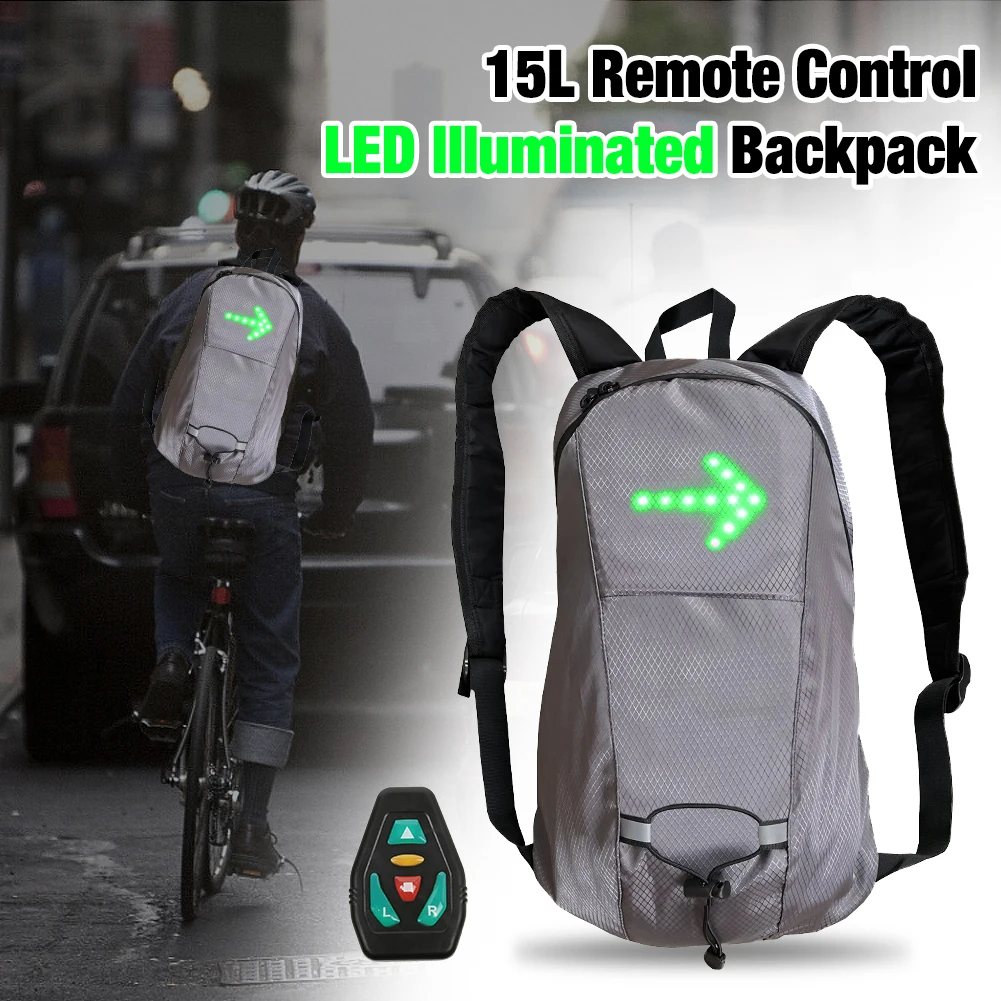 

15L Cycling Backpack with 4 LED Signal Direction Remote Control Rechargeable LED illuminated Bicycle Bag For Safe Night Riding