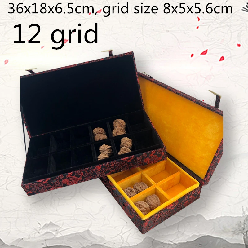 Chinese style 12 Grid Slots Wood Organizer Storage Box Silk Brocade Vintage Collection Boxes Bracelet Display Packaging Case Gif