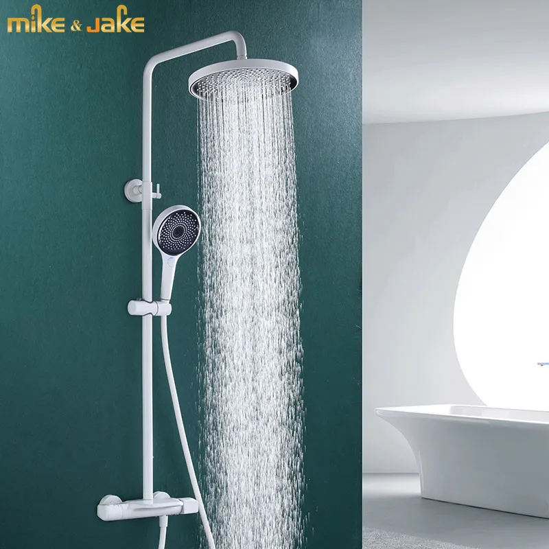 Bathroom shower thermostatic constant rainfall white waterfall shower pure white bath shower mixer thermostatic shower