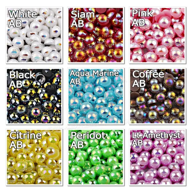 Bulk Wholesale 2-10mm Imitation Pearls Ivory White AB Multi Colors Half Round Flat Back Bead ABS Plastic Glitters DIY Nail Art