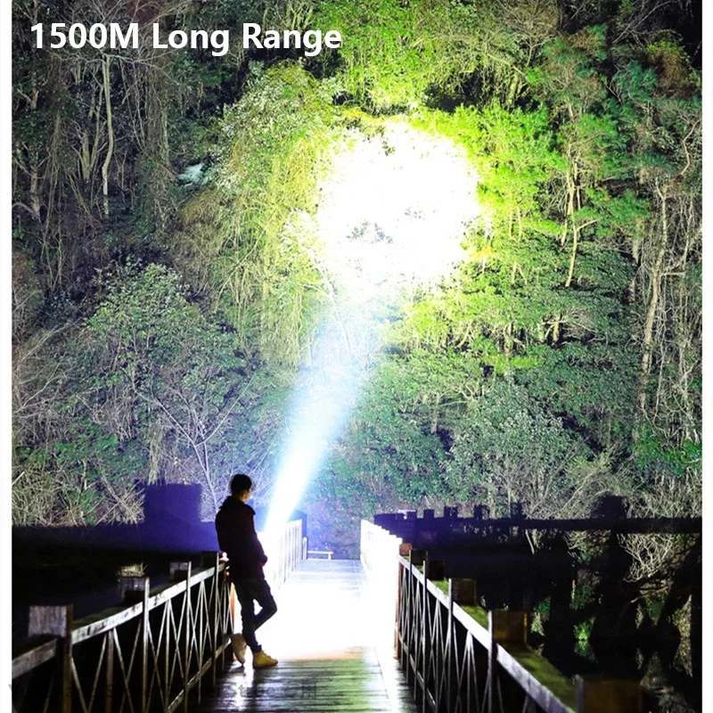 500000LM 1500M Lonag Range 100W Most Powerful LED Flashligh Portable Spotlights USB Recharge Searchlight  Outdoor Tactical Torch