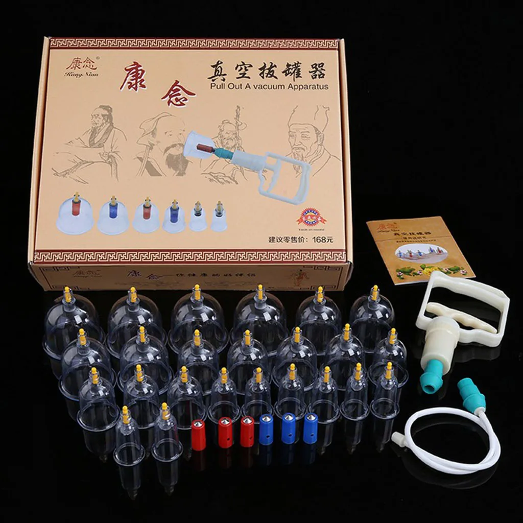 24 Pieces Traditional Chinese Vacuum Cupping Set for Family and Massage Stores