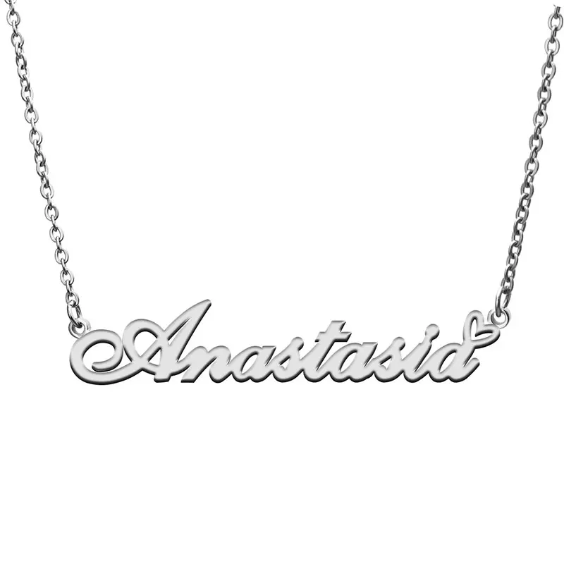 Anastasia with Heart Name Necklace for Women Stainless Steel Jewelry Nameplate Pendant Femme Mother Girls Gift