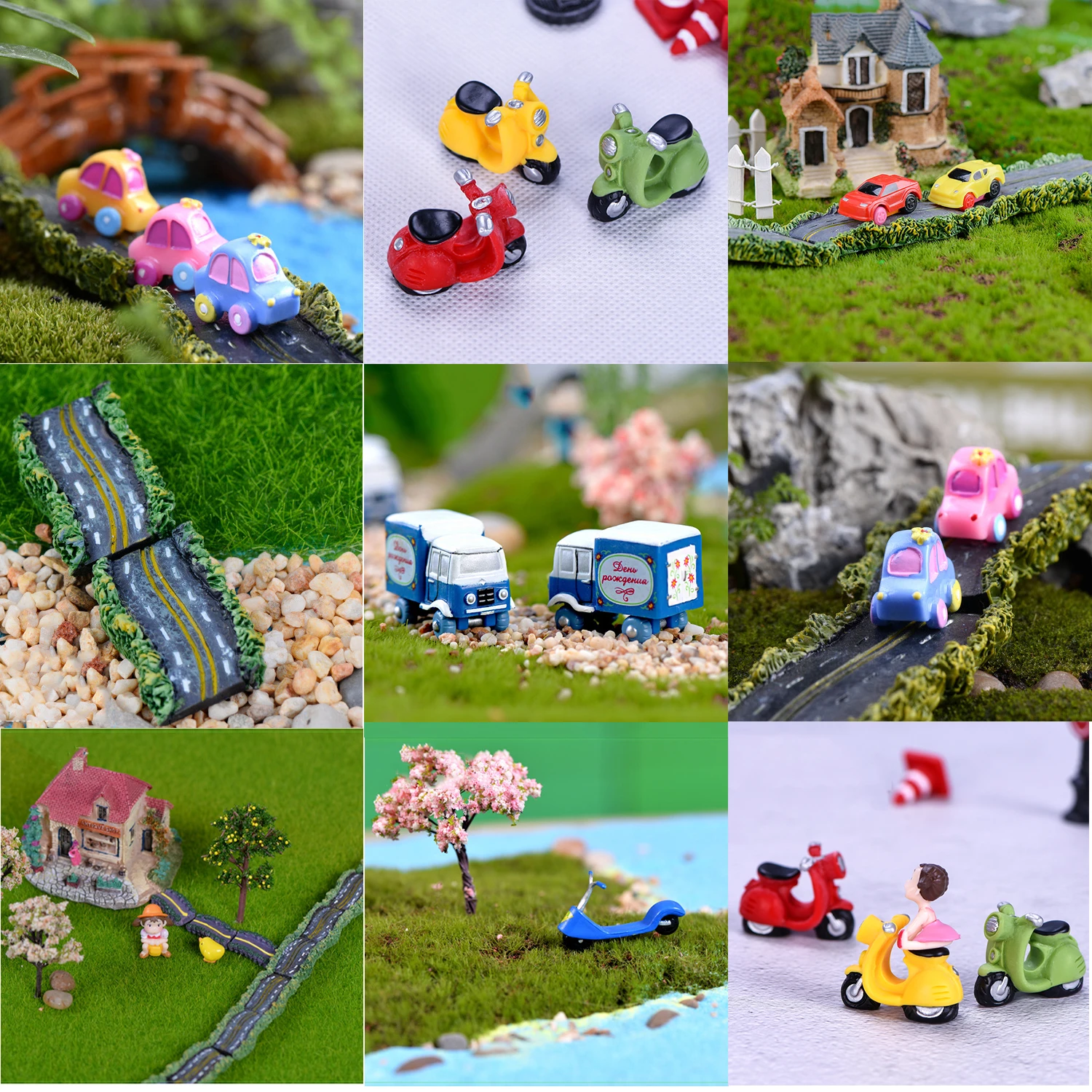 

Mini Craft Figurine Fairy Garden Ornament Miniature Decor Road Car DIY Micro Landscape Doll House Decor Gift