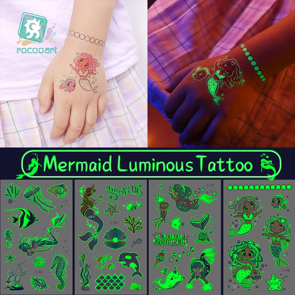 

Luminous Child Kid Tattoo Stickers Temporary Fake Tattoos Glow Paste on Face Arm Leg For Children Body Art Taty Mermaid Sticker