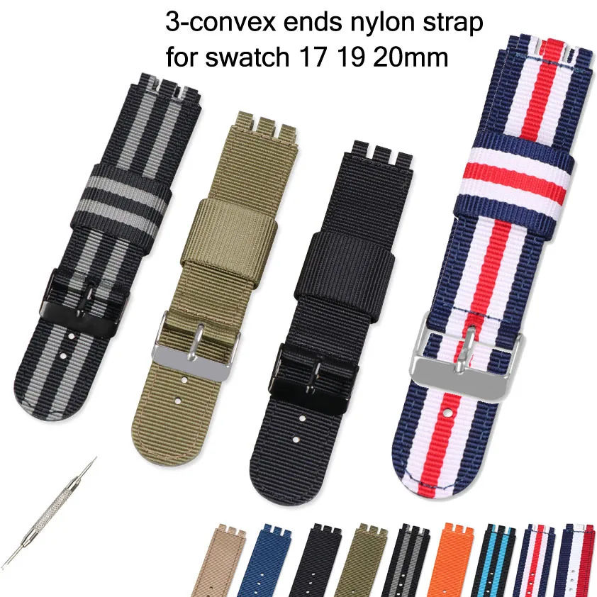 17mm 19mm 20mm Nylon Watch Band  for Swatch 3-convex Ends Fabric Canvas Replacement Watch Strap for Swatch Weave Wrist Bracelet