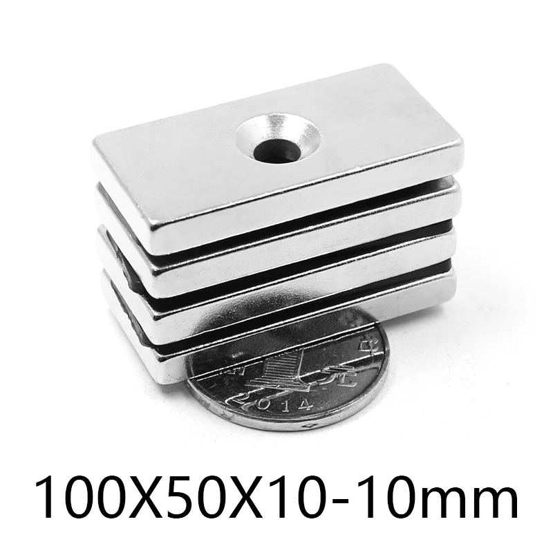 

1/2pcs 100*50*10-10mm Block NdFeB Neodymium big Magnets Powerful rare earth Permanent Magnetic 100x50x10mm Hole 10mm Magnet