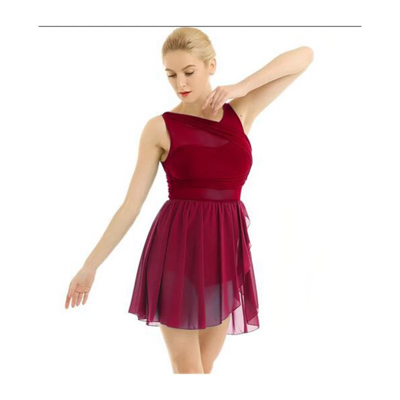 Adult Ice Skating Dress Women Sleeveless Chiffon Lyrical Dance Costumes Ballet Tutu Gymnastics Leotard Modren Dance Dress - view 6