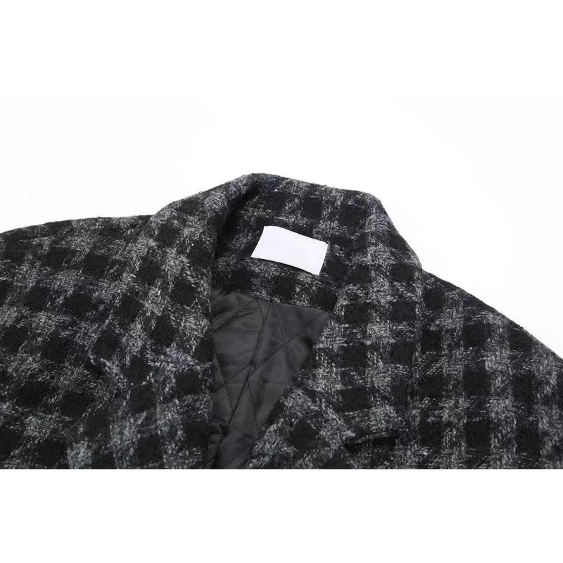 Blazer Women 2022 Winter Houndstooth Thicken Casual Plaid Coat   Oversized Winter Clothes Women Long Sleeved Ladies Jacket Fall