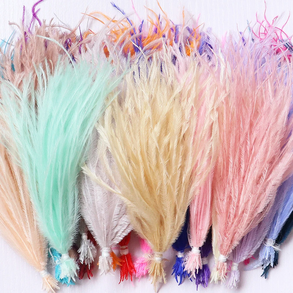 100 Pcs/Bundle Ostrich Feathers Filament String Dyed Colorful 15-18/18-22CM Fluffy Plumes For Clothes Bag Decor Sewing Crafts