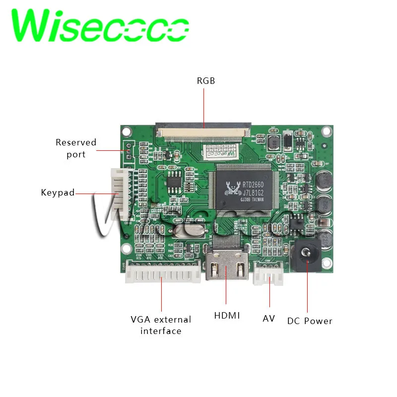 Wisecoco JT035IPS02-V0 3.5 Polegada tft ips tela lcd 640x480 vga rgb av placa de motorista 400 lêndeas alto brilho