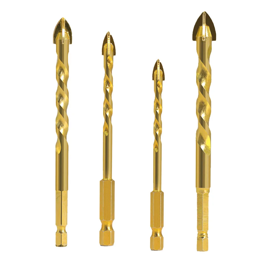 Broca triangular de quatro gumes com ponta de diamante, 6-12mm, torcida, azulejos de cerâmica, para abrir buracos de concreto, liga
