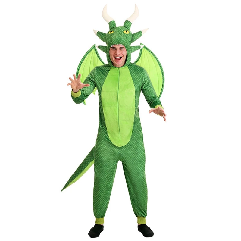 

2021 Adult Green Dinosaur Costumes Men Halloween Cosplay Monster Wild Dino Dragon Pretend Game Party Role Play Dress Up