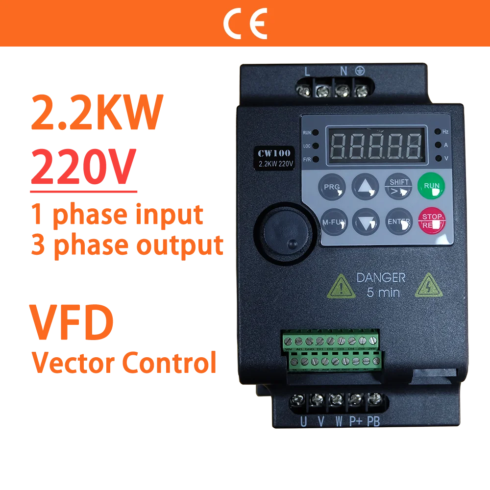 

2.2KW 3HP 220V 1 Phase Input 3 Ph Output Economical Mini VFD Variable Frequency Drive Converter for Motor Speed Control Inverter