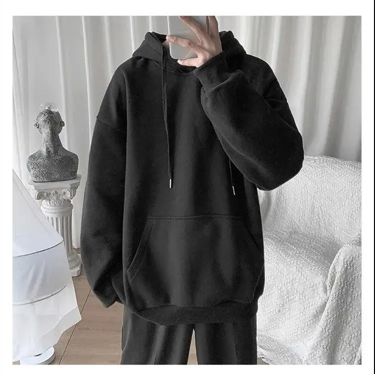 Solid Blue Mens Hoodies Korean Hip Hop Autumn Thin Clothes Sweatshirt Casual Rock Hoodie Plus Size Clothes Males Japan Hooddie