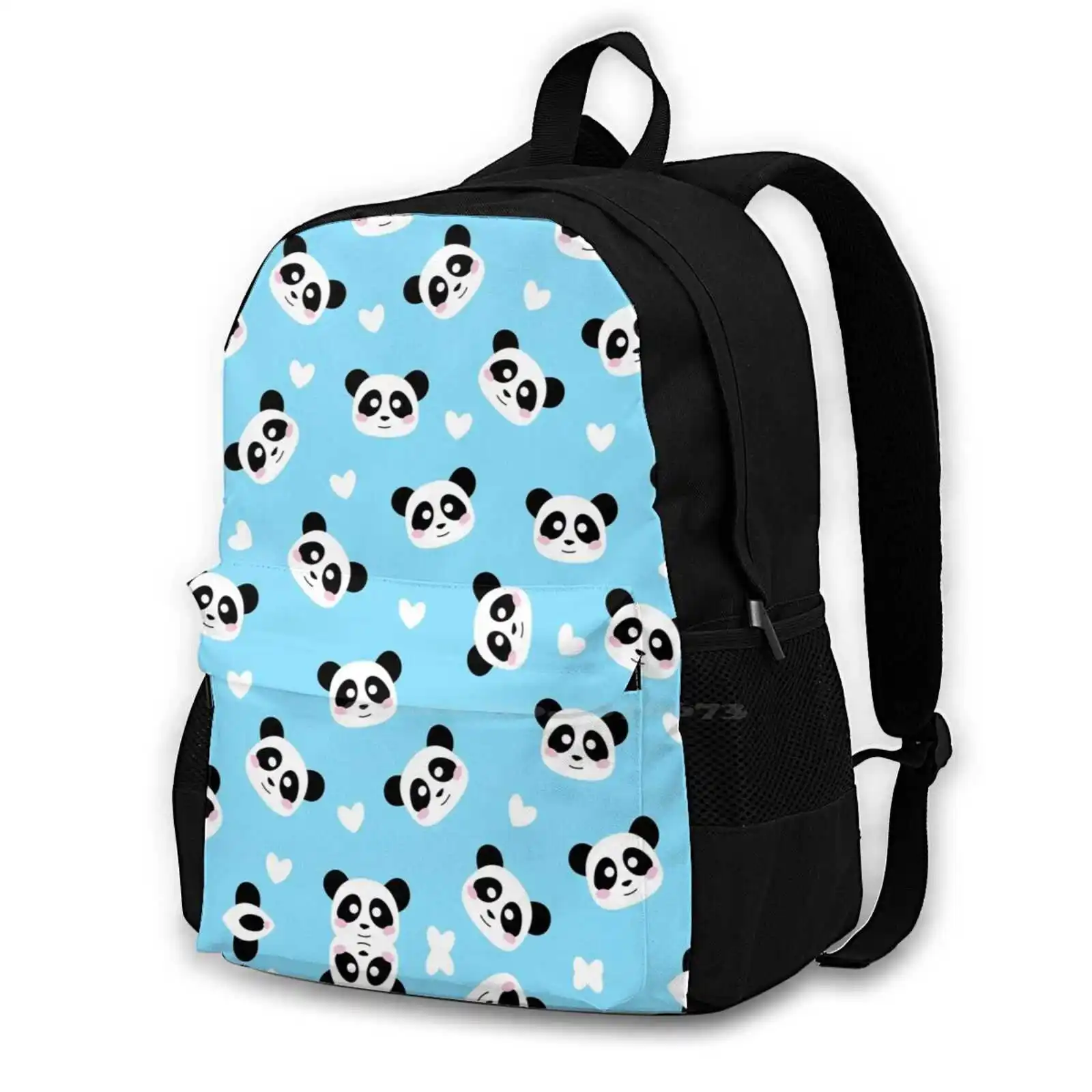 Kawaii Panda Pattern Light Blue School Bag Big Capacity Backpack Laptop 15 Inch Panda Hearts Baby Blue Bears Bear Lovers Panda