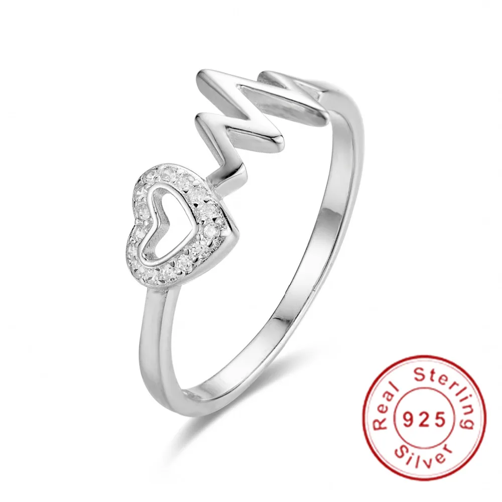 

Hot Selling 925 silver Heartbeat Love Ring For Women Simple Thin Wave Wedding Gift Round Circle Simple Geometry Lifeline Jewelry