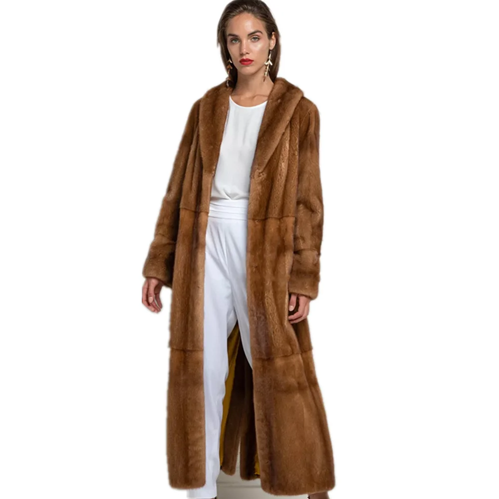 TOPFUR Real Fur Coat Women Brown Coat Genuine Leather Jacket Natural Mink Fur Coat With Lapel Collar Plus Size New Hot Sale