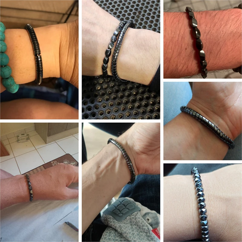 Bracciale in pietra di ematite nera non magnetica donna uomo perline di guarigione braccialetti per terapia perdita di peso gioielli per braccialetti sanitari