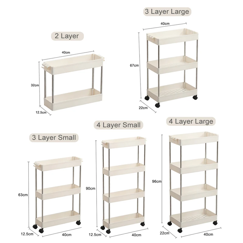 2/3/4 Layer Gap Holder Kitchen Storage Rack Fridge Side Shelf Removable with Wheels Bathroom Organizer Space Saving Shelf