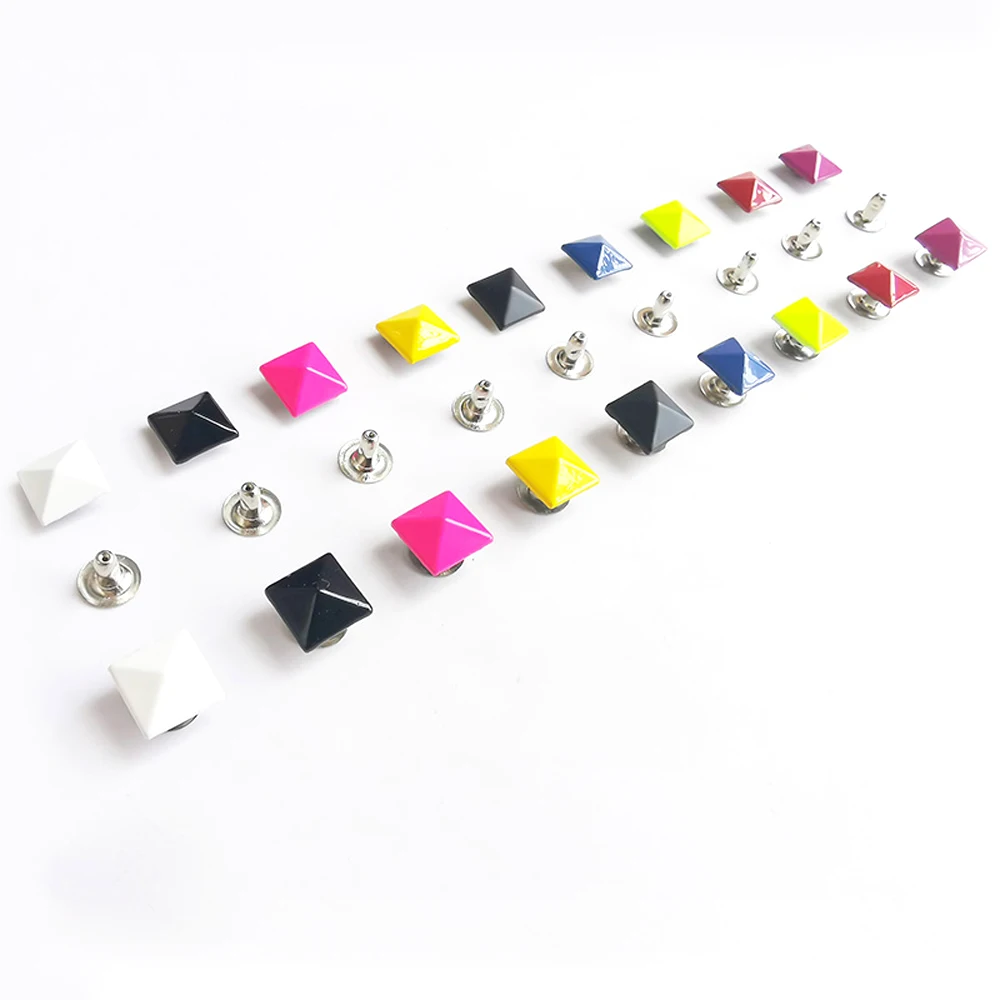 50sets 10mm Square Pyramid Studs Rivet Punk Arts Leathercrafts Rivets for Leather Crafts Bag Belt Garments Colorful