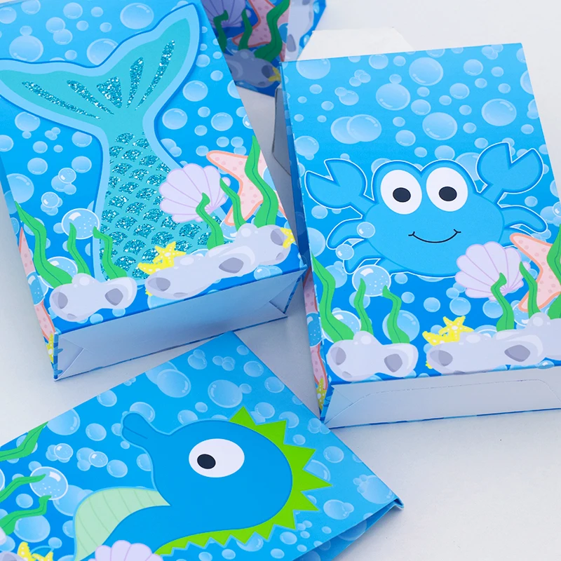 Mermaid Tail Gift Boxes for Kids Birthday Party Under the Sea Animal Treat Bags Candy Box Paper Candy Box Fish Mermaids Decor