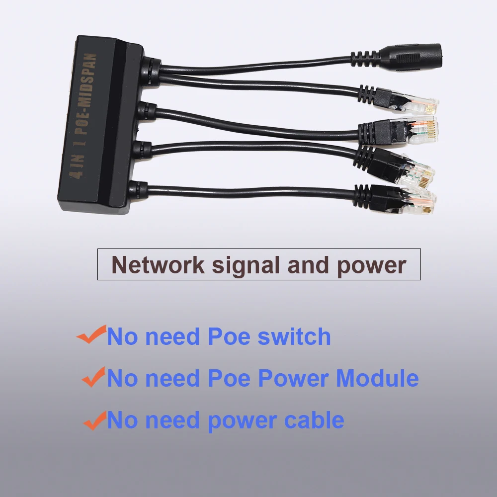 PoE Injector Splitter Cable Kit 4 In 1 PoE Midspan Splitter + 4pcs 48V To 12V POE splitter cable  Power supply Module